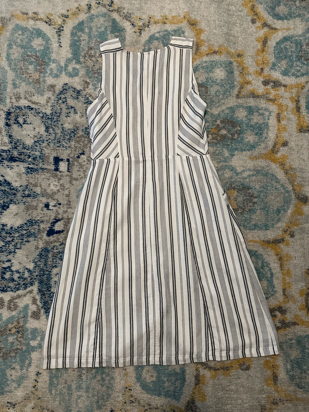 LOFT White and Navy Striped Sleeveless Button-Front Midi Dress - Picture 2 of 3